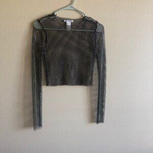 zara mesh top with rhinestones